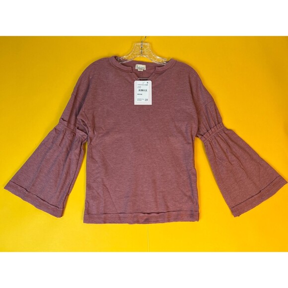 Baea Split Neck Flare Sleeve Thermal Top Womens M Pink Blush Knit Pullover NWT - Picture 2 of 8